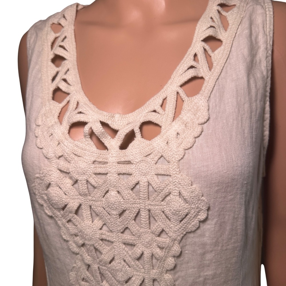 Alessia Pacini Beige 100% Linen Crochet Lace Shift Dress Made in Italy NWT Small - Picture 2 of 7
